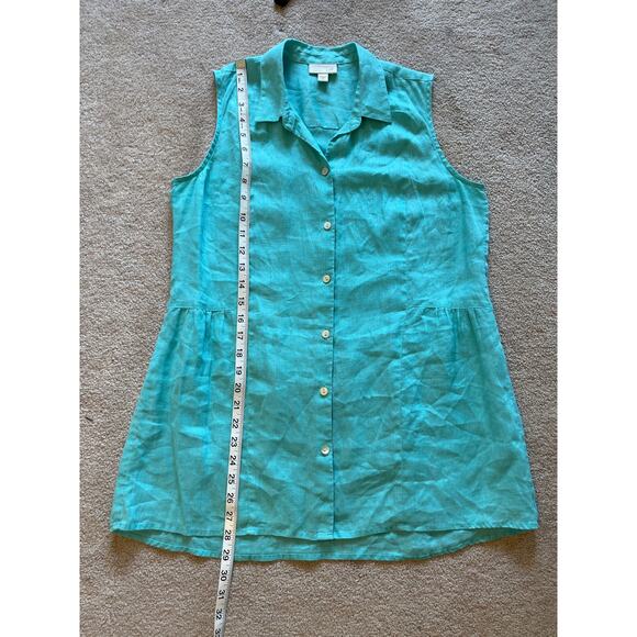 J.Jill Love Linen Button Up Sleeveless Blouse Size XS Aqua Tunic Lagenlook Linen - Picture 7 of 7